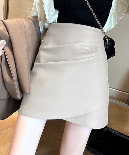 PUレザー ミニスカート美脚ハイウエスト フェイクレザースカート レディース ショート丈 タイトスカート 春秋冬 着やせ ボトムス 大人可愛い 韓国風 スカート 85YN-900417