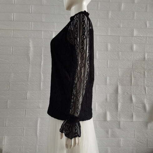 レース ブラウス プチハイネック 重ね着 フリル シアートップス レディース 裏地付き レイヤードブラウス きれいめ 透けインナー 肌隠し 花柄トップス オシャレ 85YN-900418