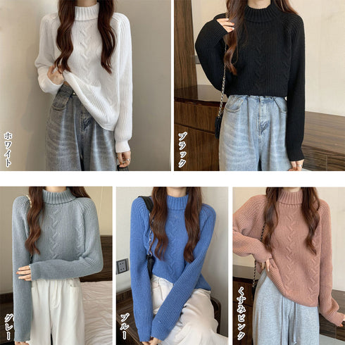 ケーブル編みタートルネックニットトップス レディース おしゃれ ニットプルオーバー 通勤通学 ニットセーター カジュアル ニットウエア 韓国ファッションニットソー 85YN-900430