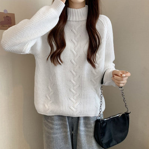 ケーブル編みタートルネックニットトップス レディース おしゃれ ニットプルオーバー 通勤通学 ニットセーター カジュアル ニットウエア 韓国ファッションニットソー 85YN-900430