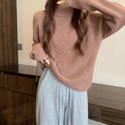 ケーブル編みタートルネックニットトップス レディース おしゃれ ニットプルオーバー 通勤通学 ニットセーター カジュアル ニットウエア 韓国ファッションニットソー 85YN-900430