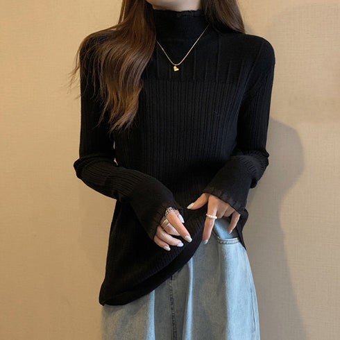 ニットトップス レディースプチハイネック ニットウェア 韓国風 ハイネック ニットセーター 着回し 大人可愛い ニットプルオーバー 普段着ニットソー きれいめ 85YN-900442