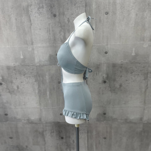 水着セット ラメシースルーラッシュガード ホルターネックブラトップ ハイウエストショーパン 3点水着セット日焼け防止 体型カバー水着 バックシャンセパレートビキニ 85YN-900458