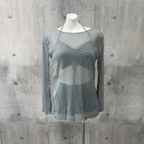 水着セット ラメシースルーラッシュガード ホルターネックブラトップ ハイウエストショーパン 3点水着セット日焼け防止 体型カバー水着 バックシャンセパレートビキニ 85YN-900458