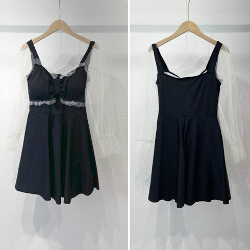 ワンピース水着 シースルー袖 体型カバー スイムウェア カットアウト フェミニン水着 ショートパンツ一体型 露出控えめ水着プール遊び 海水浴場リゾート 日焼け対策 85YN-900461