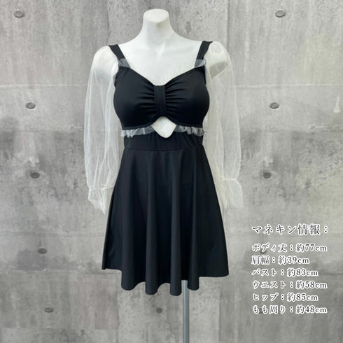 ワンピース水着 シースルー袖 体型カバー スイムウェア カットアウト フェミニン水着 ショートパンツ一体型 露出控えめ水着プール遊び 海水浴場リゾート 日焼け対策 85YN-900461
