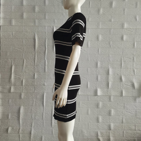 サマーニットワンピース ボーダー柄 韓国 レディース ラウンドネック タイトワンピース カジュアル 普段使い チュニックワンピ 春夏 ショート丈セクシーワンピース 85YN-900465
