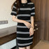 サマーニットワンピース ボーダー柄 韓国 レディース ラウンドネック タイトワンピース カジュアル 普段使い チュニックワンピ 春夏 ショート丈セクシーワンピース 85YN-900465