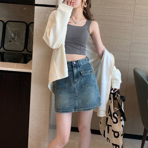 カップ付き ショートタンクトップ 韓国風 春夏ブラトップ 楽ちん 幅広ストラップ 盛れるインナートップ 重ね着 ノンワイヤーブラタンク 無地へそ出しインナーウェア 85YN-900476