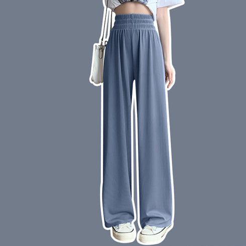 セミワイドパンツハイウエストロングパンツ レディース ウエストゴム 冷感タッチサマーパンツ カジュアル ワイドレッグズボン 通勤通学ストレートパンツ 薄手ボトムス 85YN-900482