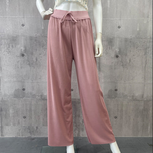 セミワイドパンツ 冷感タッチロングパンツ レディース ハイウエスト リラックスパンツ ウエストゴム ストレートパンツ カジュアルサマーパンツ 通勤通学ボトムス春夏 85YN-900483