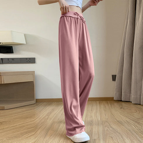 セミワイドパンツ 冷感タッチロングパンツ レディース ハイウエスト リラックスパンツ ウエストゴム ストレートパンツ カジュアルサマーパンツ 通勤通学ボトムス春夏 85YN-900483