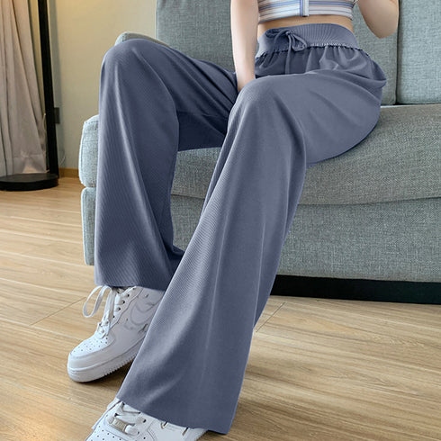セミワイドパンツ 冷感タッチロングパンツ レディース ハイウエスト リラックスパンツ ウエストゴム ストレートパンツ カジュアルサマーパンツ 通勤通学ボトムス春夏 85YN-900483