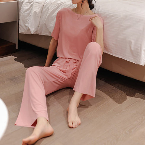 ルームウェア上下セット冷感タッチパジャマ レディース 半袖Tシャツ ショートパンツ ロングパンツ 3点セットアップ 春夏 リラックスウェア カジュアルナイトウェア 85YN-900485