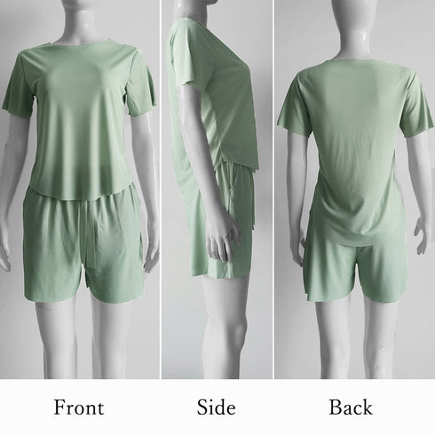 ルームウェア上下セット冷感タッチパジャマ レディース 半袖Tシャツ ショートパンツ ロングパンツ 3点セットアップ 春夏 リラックスウェア カジュアルナイトウェア 85YN-900485