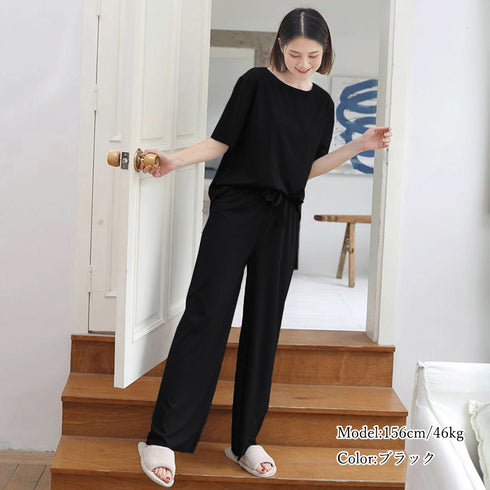 ルームウェア上下セット冷感タッチパジャマ レディース 半袖Tシャツ ショートパンツ ロングパンツ 3点セットアップ 春夏 リラックスウェア カジュアルナイトウェア 85YN-900485
