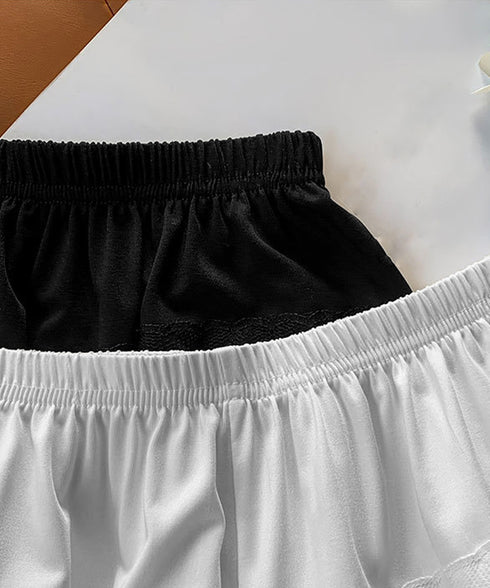 ペチパンツ 5段レースフリル ペチコート チラ見せ防止 キュロットインナーパンツ ウエストゴム 見せパンツ レディース 透け防止 部屋着 ハイウエストナイトウエア 85YN-900487