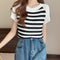 ニットトップス ボーダー柄 サマーニット 大人カジュアル レディース ニットTシャツ ラグランスリーブ 着やせトップス クルーネック プルオーバー 85YN-900494