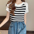 ニットトップス ボーダー柄 サマーニット 大人カジュアル レディース ニットTシャツ ラグランスリーブ 着やせトップス クルーネック プルオーバー 85YN-900494