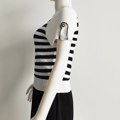 ニットトップス ボーダー柄 サマーニット 大人カジュアル レディース ニットTシャツ ラグランスリーブ 着やせトップス クルーネック プルオーバー 85YN-900494