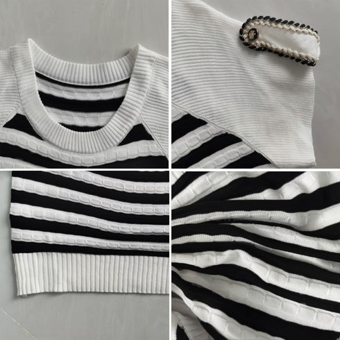 ニットトップス ボーダー柄 サマーニット 大人カジュアル レディース ニットTシャツ ラグランスリーブ 着やせトップス クルーネック プルオーバー 85YN-900494