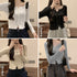 ニットトップス フロントレースアップ秋服 プルオーバー レディース リブ編みニット 着やせ ショート丈 ニットカットソー ラウンドネック カジュアルニットソー 85YN-900509