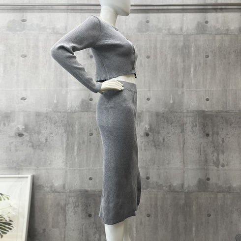 ニットセットアップ レディース上下セット ショート丈 ニットトップス ボタン開きスリット タイトスカート セクシー 2点セット ハイウエスト サイドボタンスカート 85YN-900512