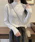 メロウフリル リブニット プチハイネック ニットプルオーバー ストレッチ 普段着 ニットウェア 大人秋服 カジュアルニットソー ハーフタートルネックニットインナー 85YN-900532