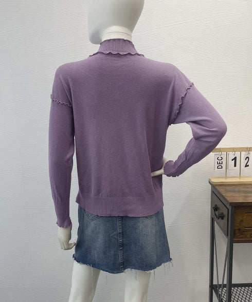 メロウフリル リブニット プチハイネック ニットプルオーバー ストレッチ 普段着 ニットウェア 大人秋服 カジュアルニットソー ハーフタートルネックニットインナー 85YN-900532