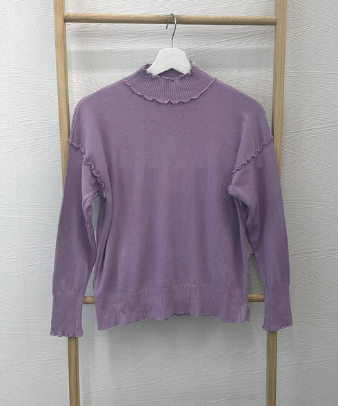 メロウフリル リブニット プチハイネック ニットプルオーバー ストレッチ 普段着 ニットウェア 大人秋服 カジュアルニットソー ハーフタートルネックニットインナー 85YN-900532