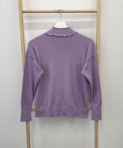 メロウフリル リブニット プチハイネック ニットプルオーバー ストレッチ 普段着 ニットウェア 大人秋服 カジュアルニットソー ハーフタートルネックニットインナー 85YN-900532