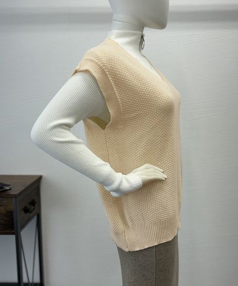 ニットベスト レディースチョッキ 重ね着 ニットトップス Vネック 体型カバー カジュアルベストセーター 秋冬服 ゆったりニットチョッキ プルオーバー20代30代 85YN-900538