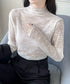 花柄ジャガードシースルートップス 韓国風 レディース プチハイネック 総レースブラウス セクシー シアートップス メロウプルオーバー 透け感 重ね着インナー 薄手 85YN-900543