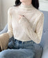 花柄ジャガードシースルートップス 韓国風 レディース プチハイネック 総レースブラウス セクシー シアートップス メロウプルオーバー 透け感 重ね着インナー 薄手 85YN-900543