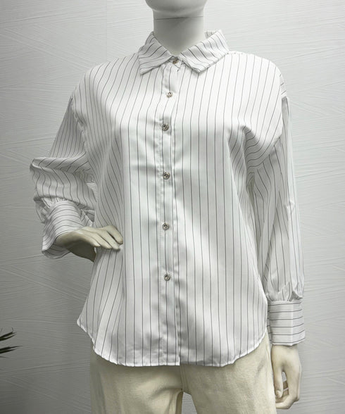 ストライプシャツブラウス レディース長袖 ワイシャツ Vネック きれいめ春シャツ オフィスカジュアルトップス 通勤長袖シャツブラウス 30代40代 レトロブラウス 85YN-900544