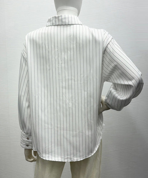 ストライプシャツブラウス レディース長袖 ワイシャツ Vネック きれいめ春シャツ オフィスカジュアルトップス 通勤長袖シャツブラウス 30代40代 レトロブラウス 85YN-900544