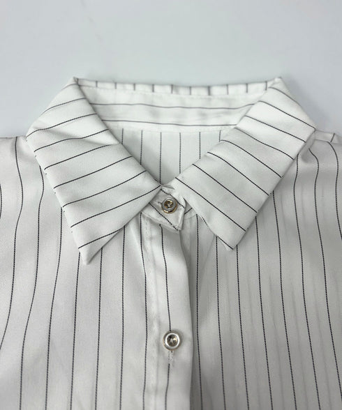 ストライプシャツブラウス レディース長袖 ワイシャツ Vネック きれいめ春シャツ オフィスカジュアルトップス 通勤長袖シャツブラウス 30代40代 レトロブラウス 85YN-900544