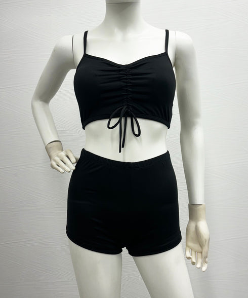 水着3点セット 露出控えめセパレート水着 レースアップビキニ レディース ハイウエストショートパンツ ボーダーラッシュガード 水着セット 日焼け防止 着やせ 85YN-900550