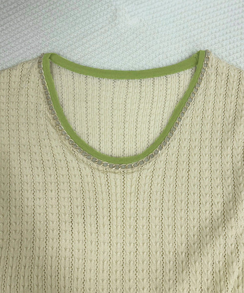 ニットTシャツ フレンチスリーブ 着回し ノースリーブニットトップス きれいめ 配色 春夏トップス 丸首 薄手ニットソー韓国風 カジュアル 85YN-900558