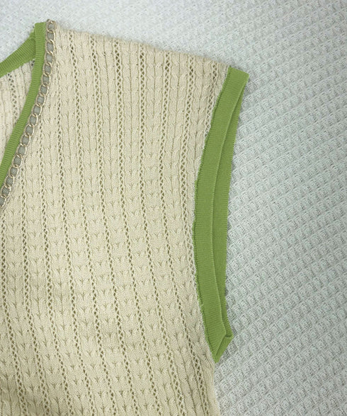 ニットTシャツ フレンチスリーブ 着回し ノースリーブニットトップス きれいめ 配色 春夏トップス 丸首 薄手ニットソー韓国風 カジュアル 85YN-900558