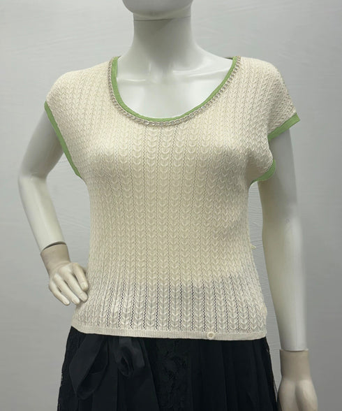 ニットTシャツ フレンチスリーブ 着回し ノースリーブニットトップス きれいめ 配色 春夏トップス 丸首 薄手ニットソー韓国風 カジュアル 85YN-900558