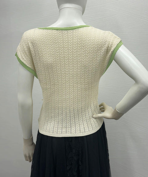 ニットTシャツ フレンチスリーブ 着回し ノースリーブニットトップス きれいめ 配色 春夏トップス 丸首 薄手ニットソー韓国風 カジュアル 85YN-900558