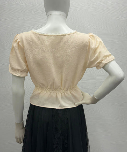 シャツブラウス 薄手トップス 韓国風 レディース 大人可愛い ショート丈シャツ パフスリーブ フェミニン フリルブラウス きれいめ トップス 85YN-900560