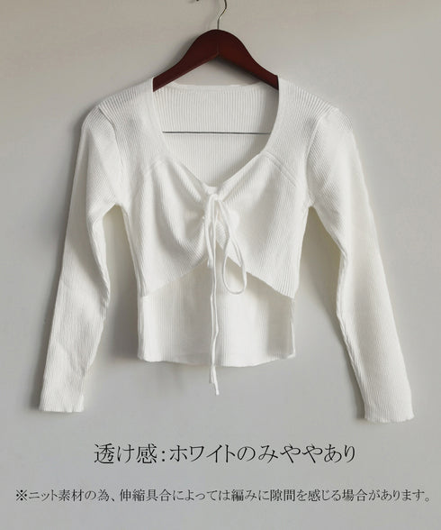 ニットトップス レディース リボン付き ニットセーター 長袖 お洒落 大人可愛い カジュアル ニットウェア リブ ショート丈ニットインナー 韓国風 秋冬 85YN-900572
