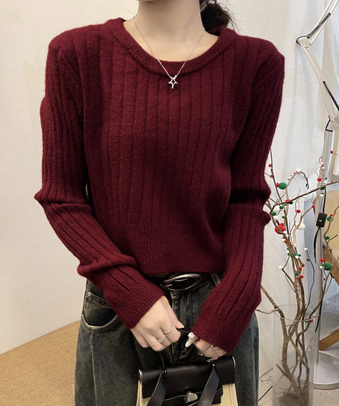 リブニット トップス きれいめ 長袖 クルーネック ニットカットソー ベーシック ニット 着回し ニットプルオーバー 柔らかい ニットインナー 85YN-900575