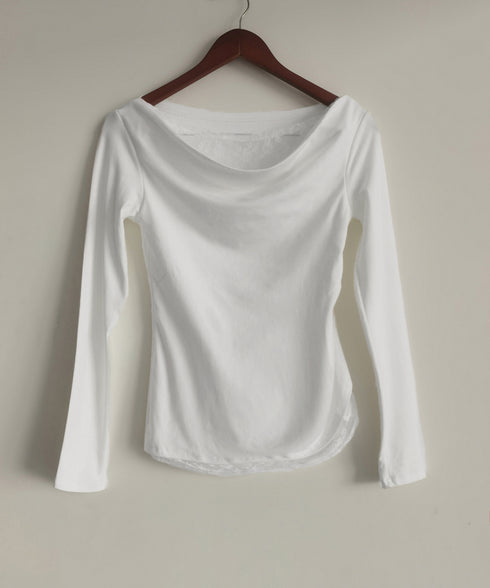 レース 長袖Tシャツ レディース 薄手 肩見せ オフショルダートップス カットソー レイヤード風 レース付き 肌見せ 大人可愛い プルオーバー おしゃれ 85YN-900577