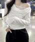 レース 長袖Tシャツ レディース 薄手 肩見せ オフショルダートップス カットソー レイヤード風 レース付き 肌見せ 大人可愛い プルオーバー おしゃれ 85YN-900577
