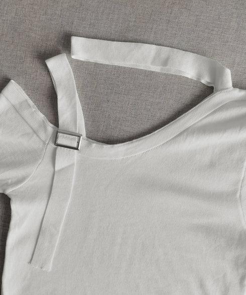 チョーカー風 無地 薄手 肩出しトップス ワンショルダー レディース ショート丈tシャツ アシンメトリー 長袖 肩開きトップス カットソー セクシー 春夏 85YN-900580