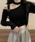 チョーカー風 無地 薄手 肩出しトップス ワンショルダー レディース ショート丈tシャツ アシンメトリー 長袖 肩開きトップス カットソー セクシー 春夏 85YN-900580