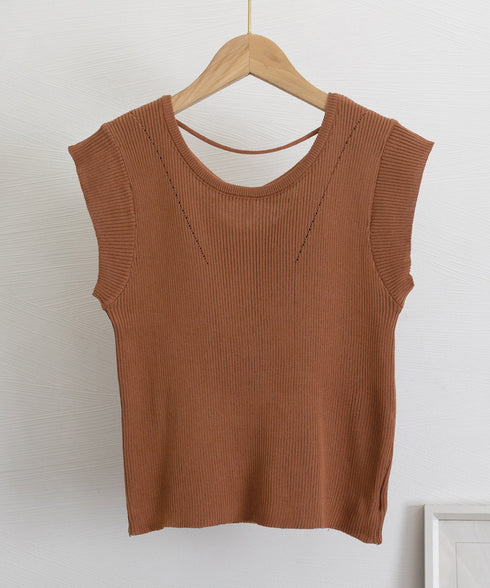 フレンチスリーブ サマーニット 韓国風 レディース ニットトップス バッククロス 春夏トップス 丸首 着回し ニットソー プルオーバー おしゃれ カジュアル 85YN-900583